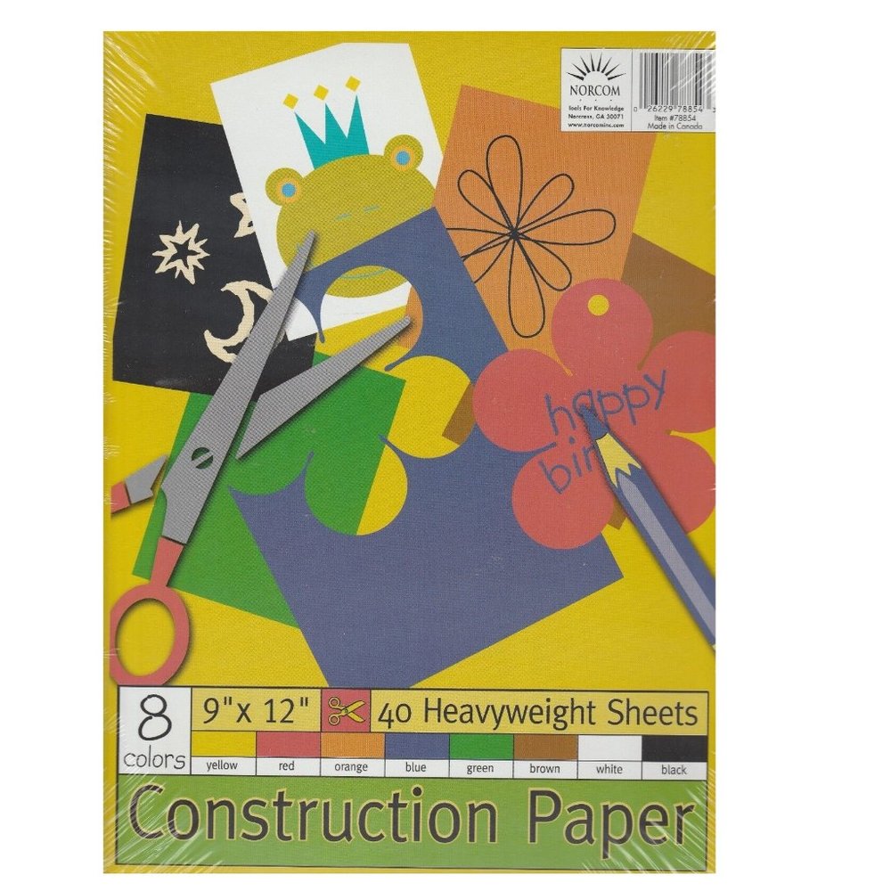 Norcom 9" X 12" Construction Paper - 8 Colors, 40 Heavyweight Sheets